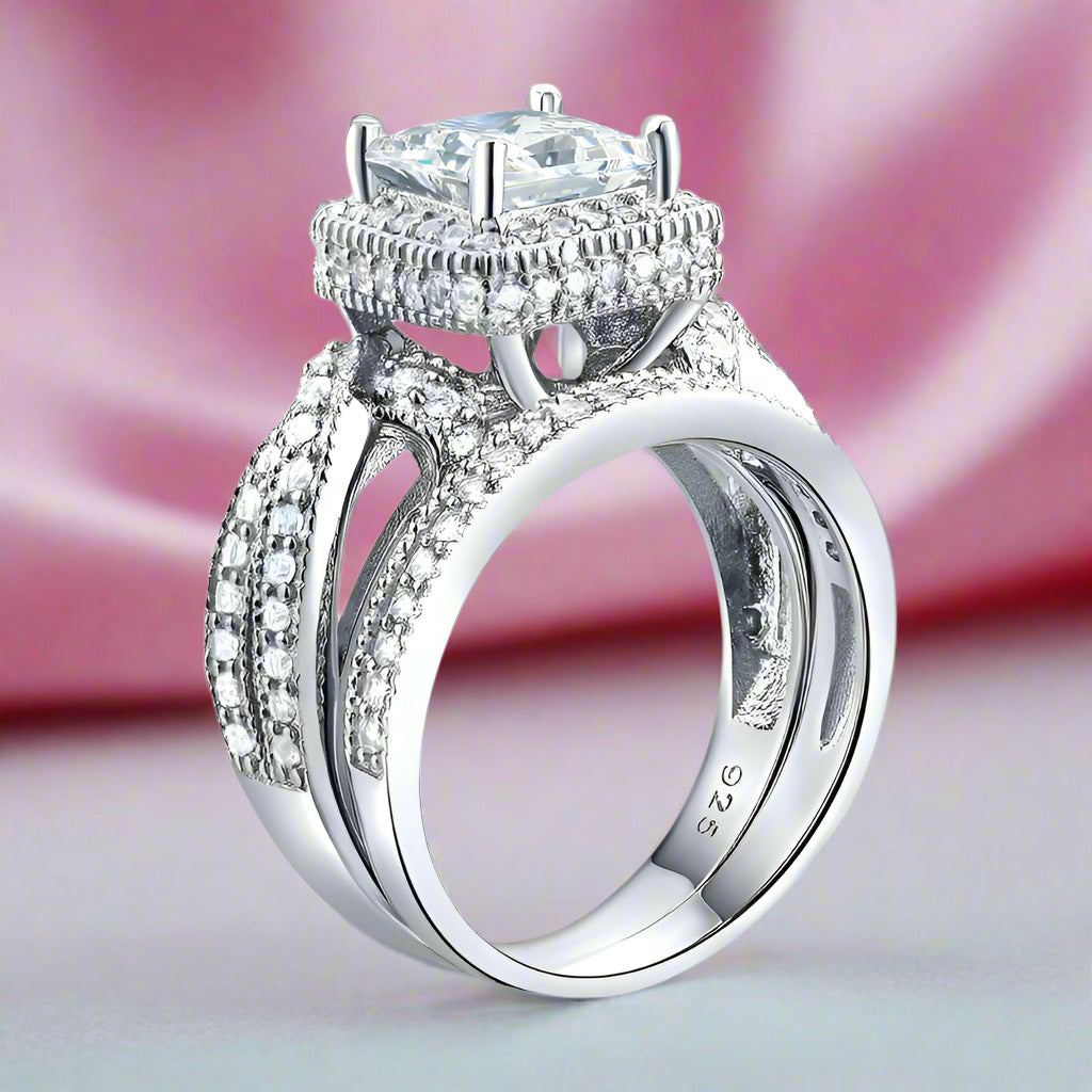 Vintage Style Princess Cut Diamond Engagement Ring Set-Black Diamonds New York