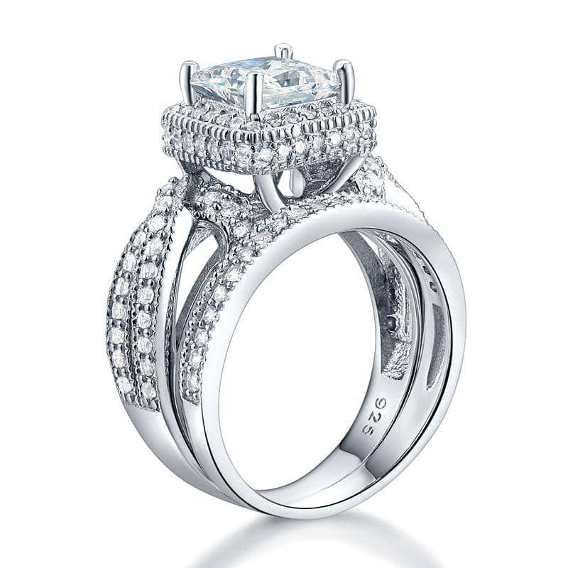 Created Diamond Vintage Style Princess Cut Engagement Ring Set