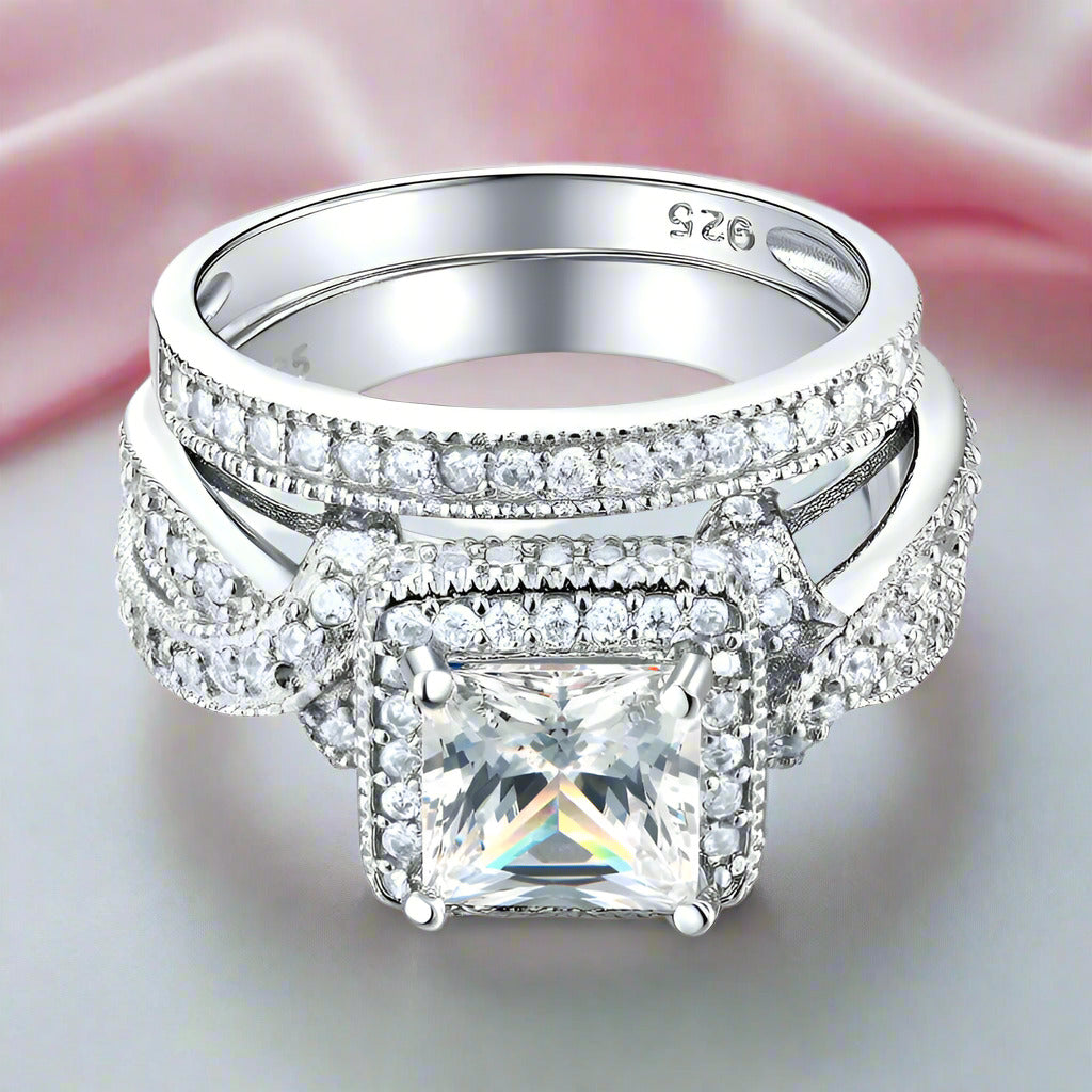 Vintage Style Princess Cut Diamond Engagement Ring Set-Black Diamonds New York