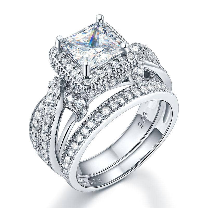 Created Diamond Vintage Style Princess Cut Engagement Ring Set-Black Diamonds New York