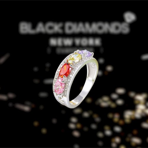Created Diamond Wedding Band Multi-Color Stone Ring-Black Diamonds New York