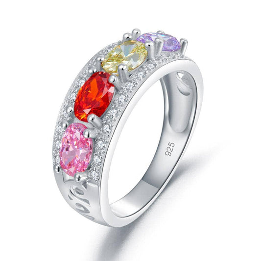 Created Diamond Wedding Band Multi-Color Stone Ring
