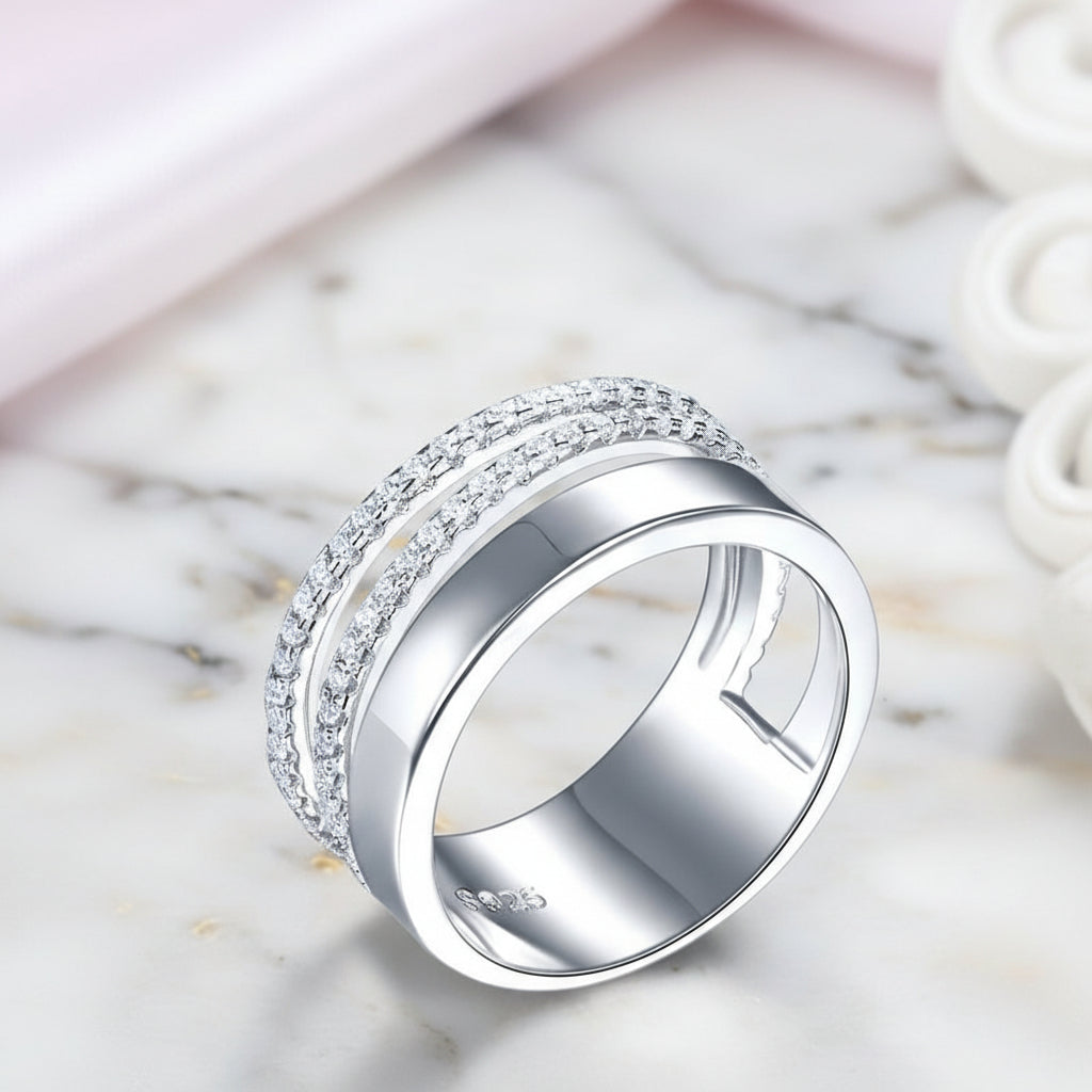 Round Diamond Option Double Band Wedding Ring-Black Diamonds New York