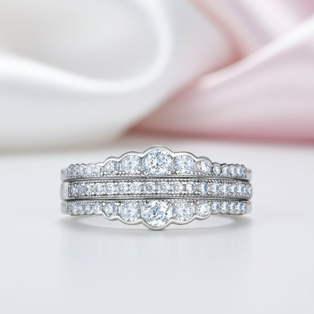 3-Pieces Round Diamond Option Wedding Band Ring Set-Black Diamonds New York