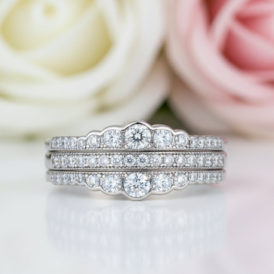 3-Pieces Round Diamond Wedding Band Ring Set-Black Diamonds New York