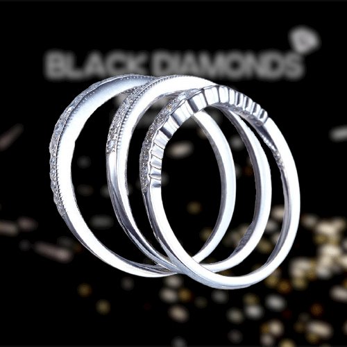Created Diamond Wedding Band Ring Set 3-Pieces - Black Diamonds New York