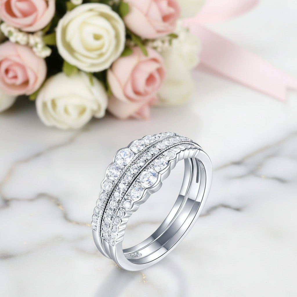 3-Pieces Round Diamond Option Wedding Band Ring Set-Black Diamonds New York