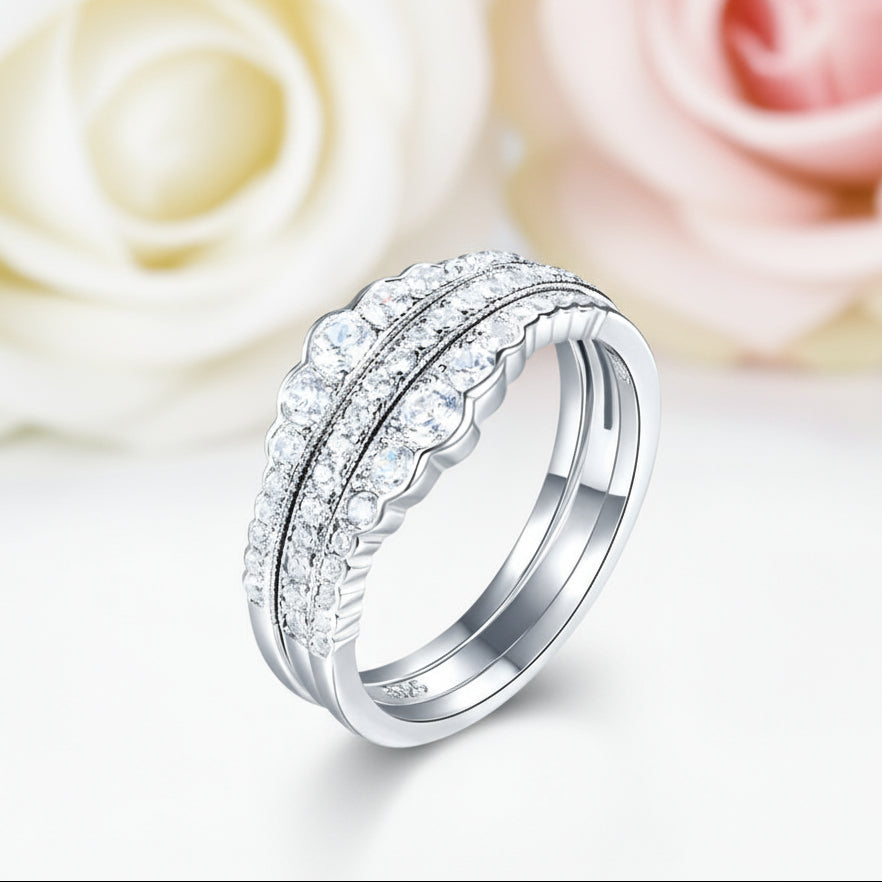 3-Pieces Round Diamond Wedding Band Ring Set-Black Diamonds New York