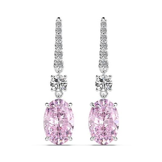 Created Pink Sapphire Oval Cut Women's Drop Earrings-Black Diamonds New York