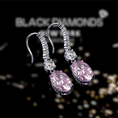 Created Pink Sapphire Oval Cut Women's Drop Earrings - Black Diamonds New York