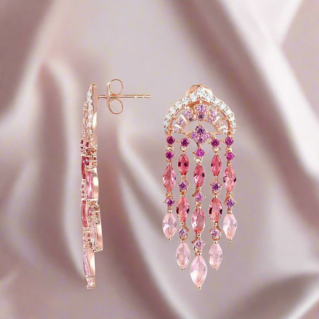 Created Pink Sapphire Ruby Ombre Raindrops Earrings-Black Diamonds New York