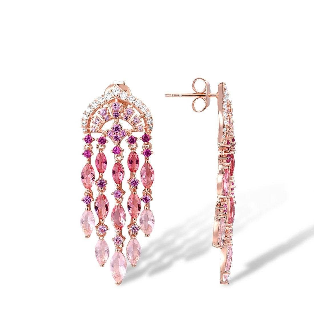 Created Pink Sapphire Ruby Ombre Raindrops Earrings - Black Diamonds New York