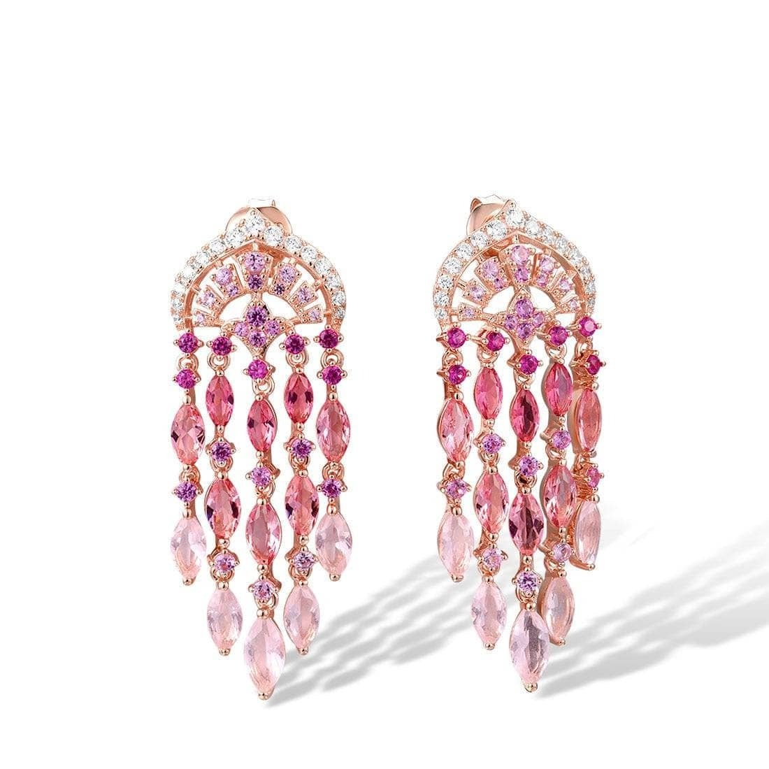 Created Pink Sapphire Ruby Ombre Raindrops Earrings-Black Diamonds New York