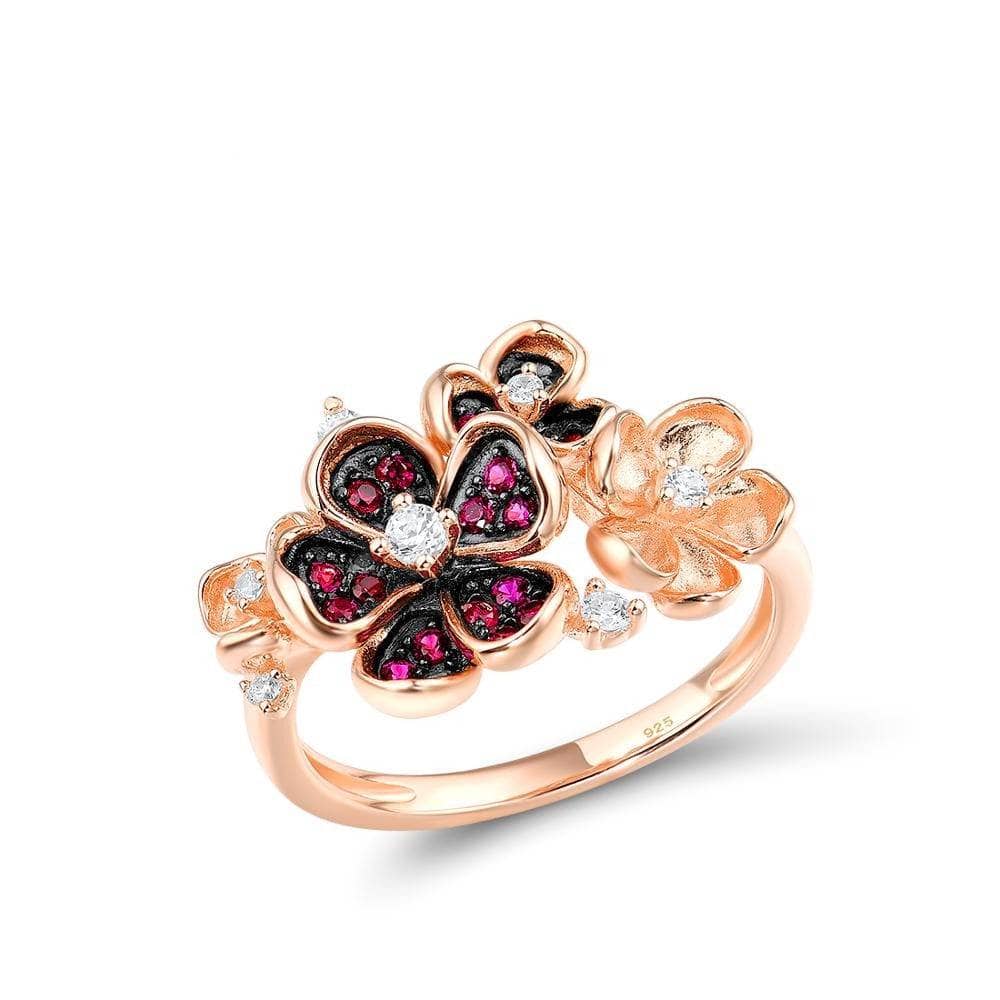 Created Ruby and EVN Stone Rose Flower Jewelry Set-Black Diamonds New York