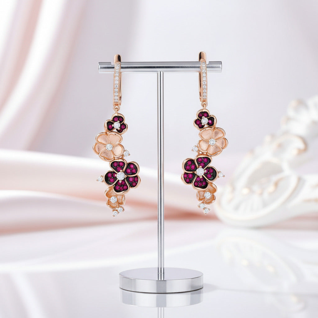 Ruby Diamond Option Rose Flower Jewelry Set-Black Diamonds New York