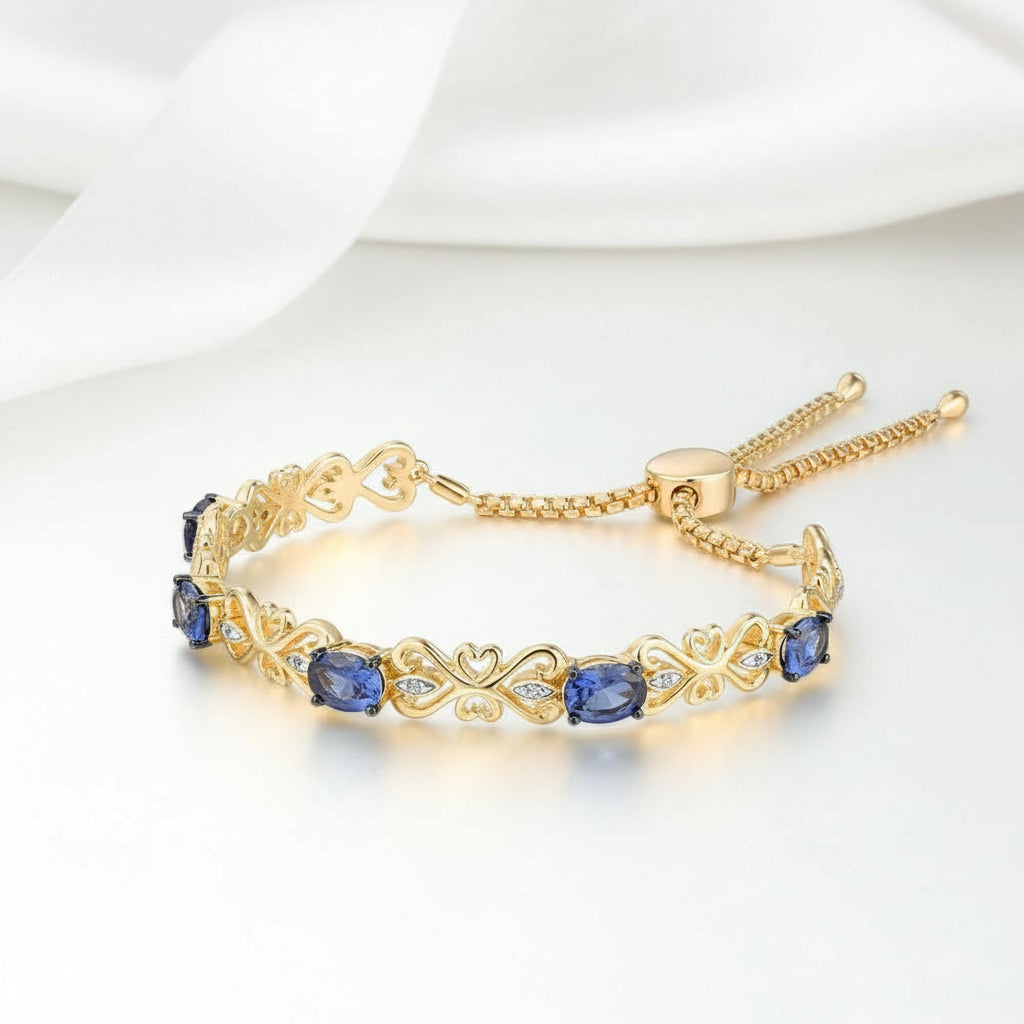 Blue Sapphire Adjustable Bolo Bracelet-Black Diamonds New York