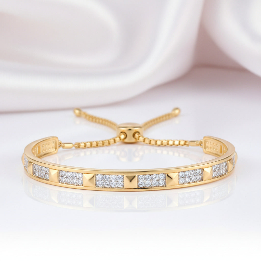 Created Sapphire Yellow Gold Adjustable Bolo Bracelet-Black Diamonds New York