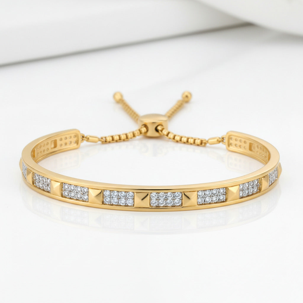 Created Sapphire Yellow Gold Adjustable Bolo Bracelet-Black Diamonds New York