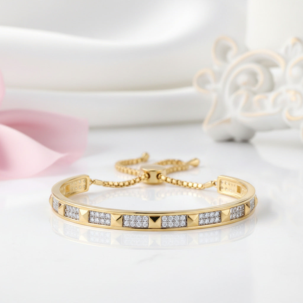 Created Sapphire Yellow Gold Adjustable Bolo Bracelet-Black Diamonds New York