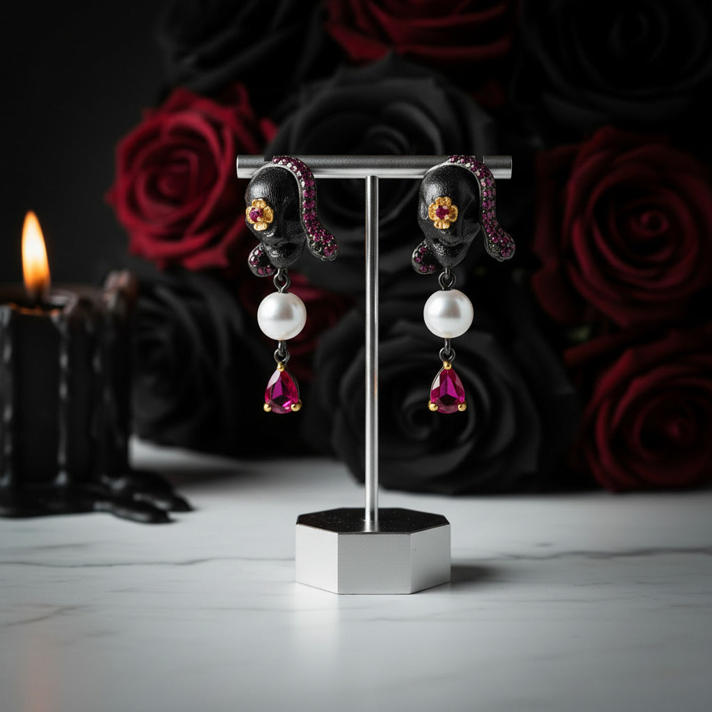 Creative Retro Skull Halloween Piercing Studs Earrings-Black Diamonds New York