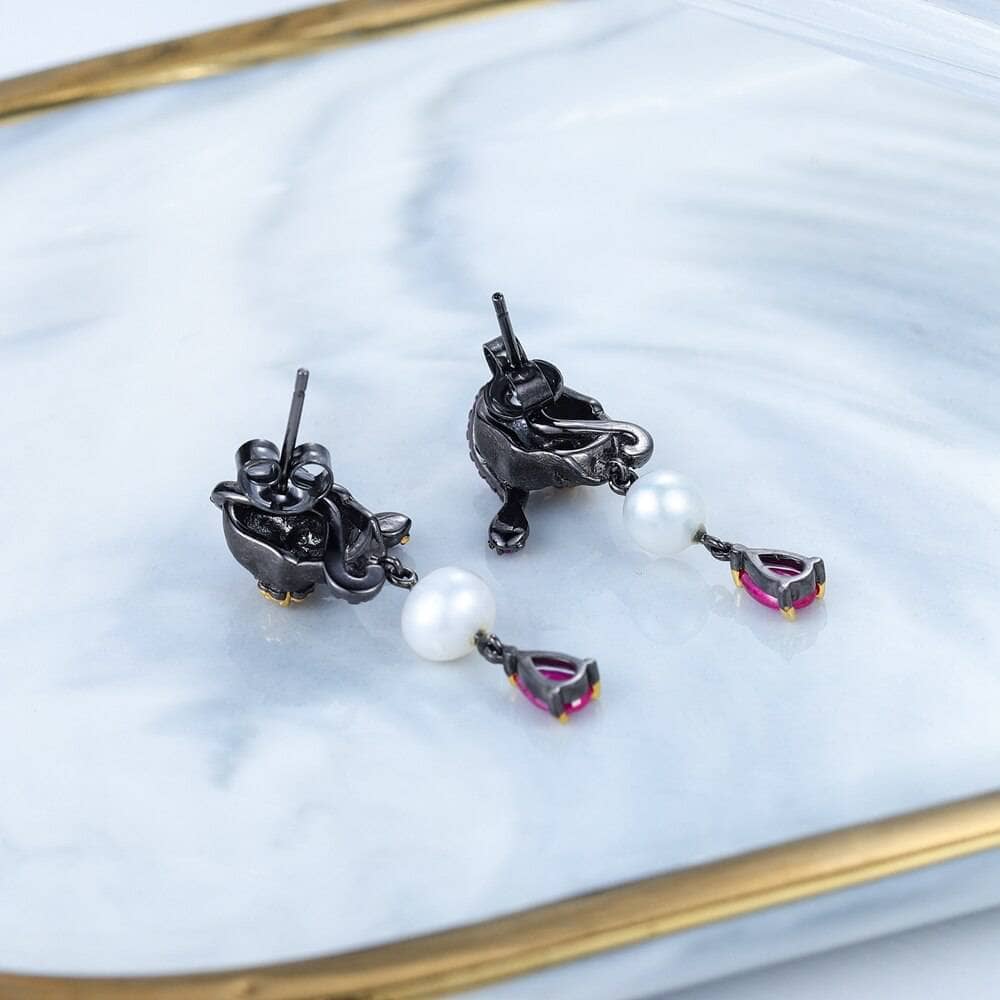 Creative Retro Skull Halloween Piercing Studs Earrings-Black Diamonds New York