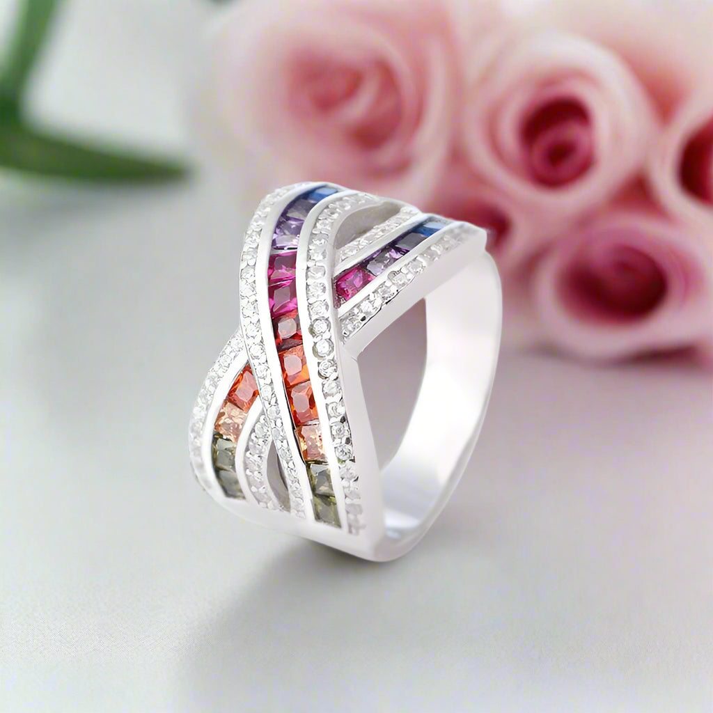 Cross Double Rainbow Diamond Band-Black Diamonds New York