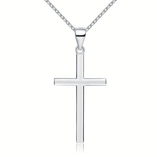 Cross Pendant Necklace Solid 925 Sterling Silver - Black Diamonds New York