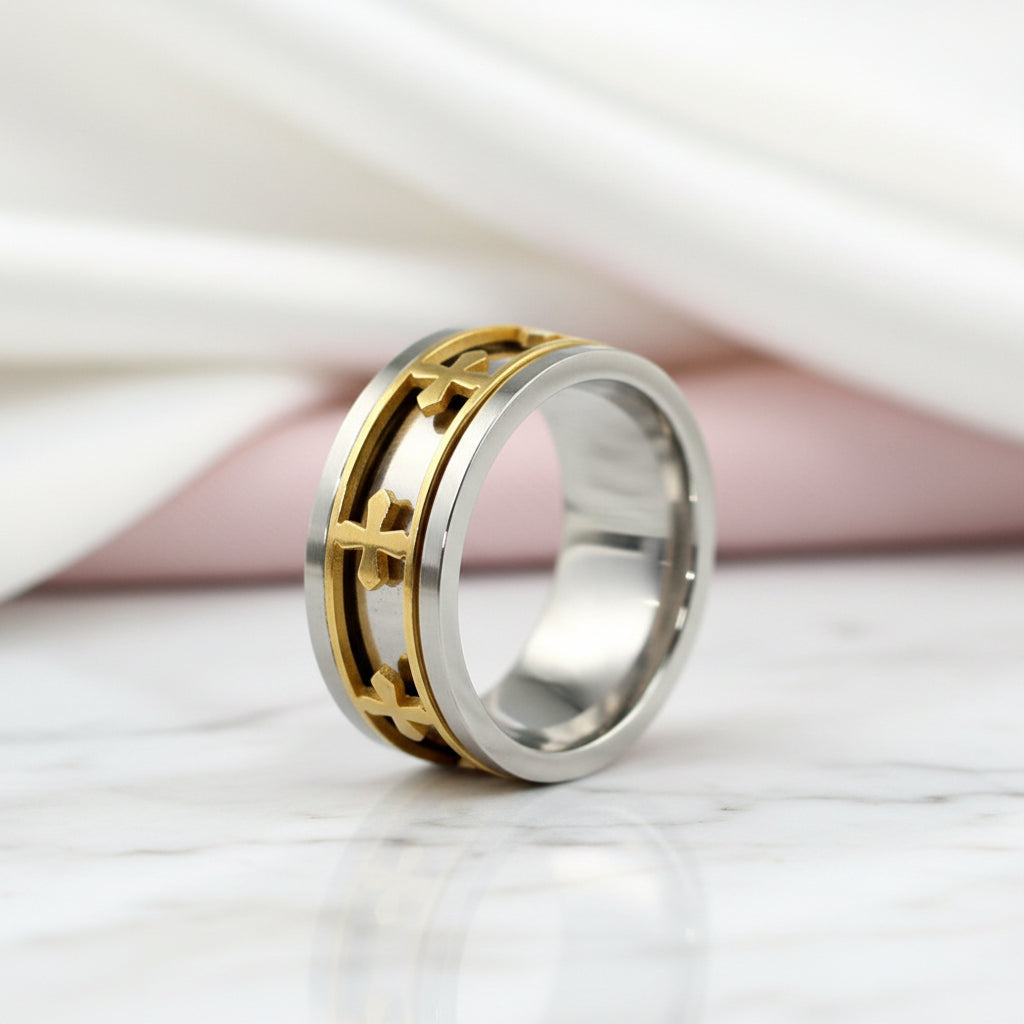 Cross Rotatable Men's Ring Band-Black Diamonds New York