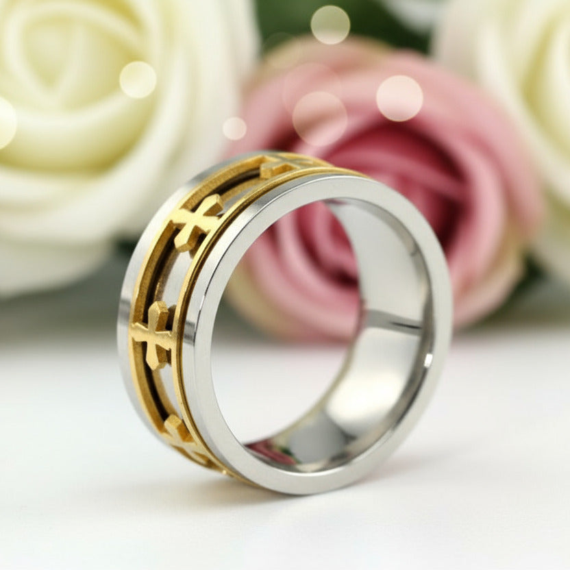 Cross Rotatable Men's Ring Band-Black Diamonds New York