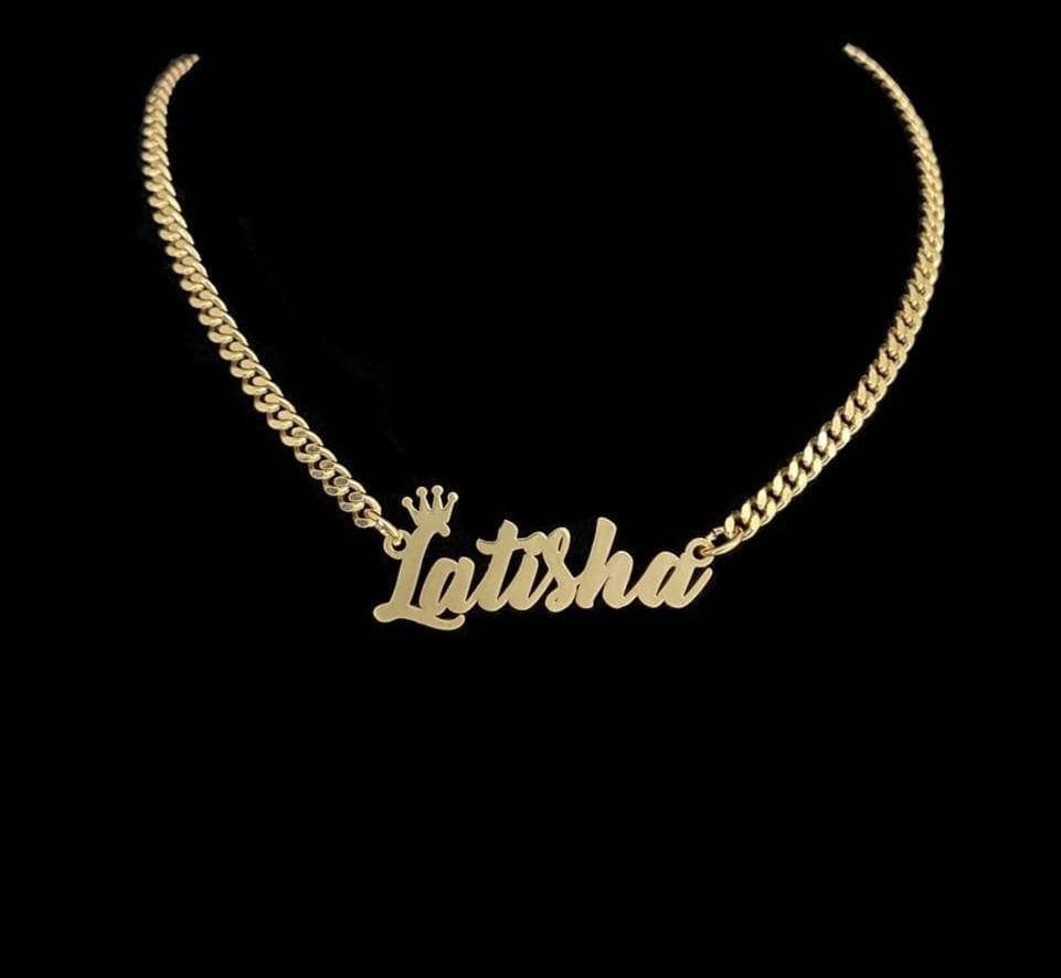 Crown Custom Name Necklace with Cuban Chain-Black Diamonds New York