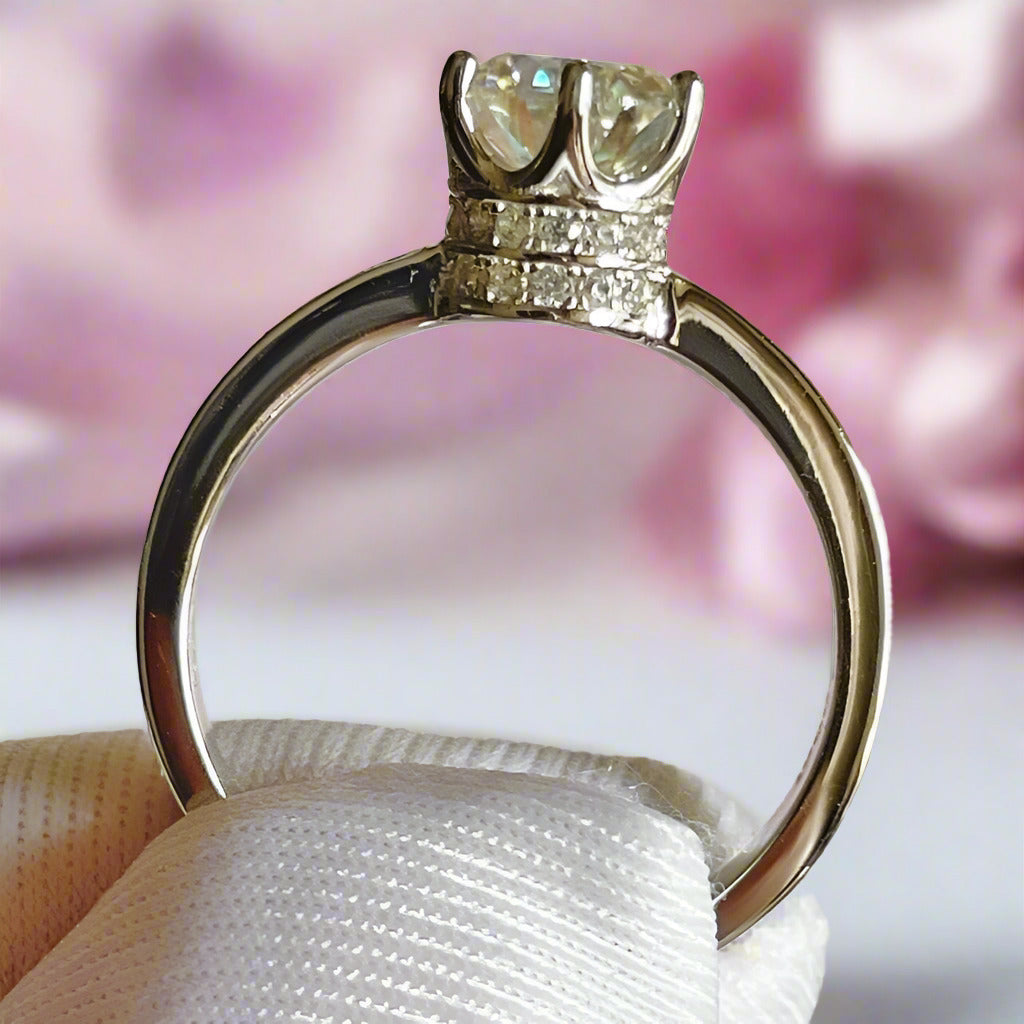 Crown Design 1CT Round Cut Diamond Engagement Ring-Black Diamonds New York