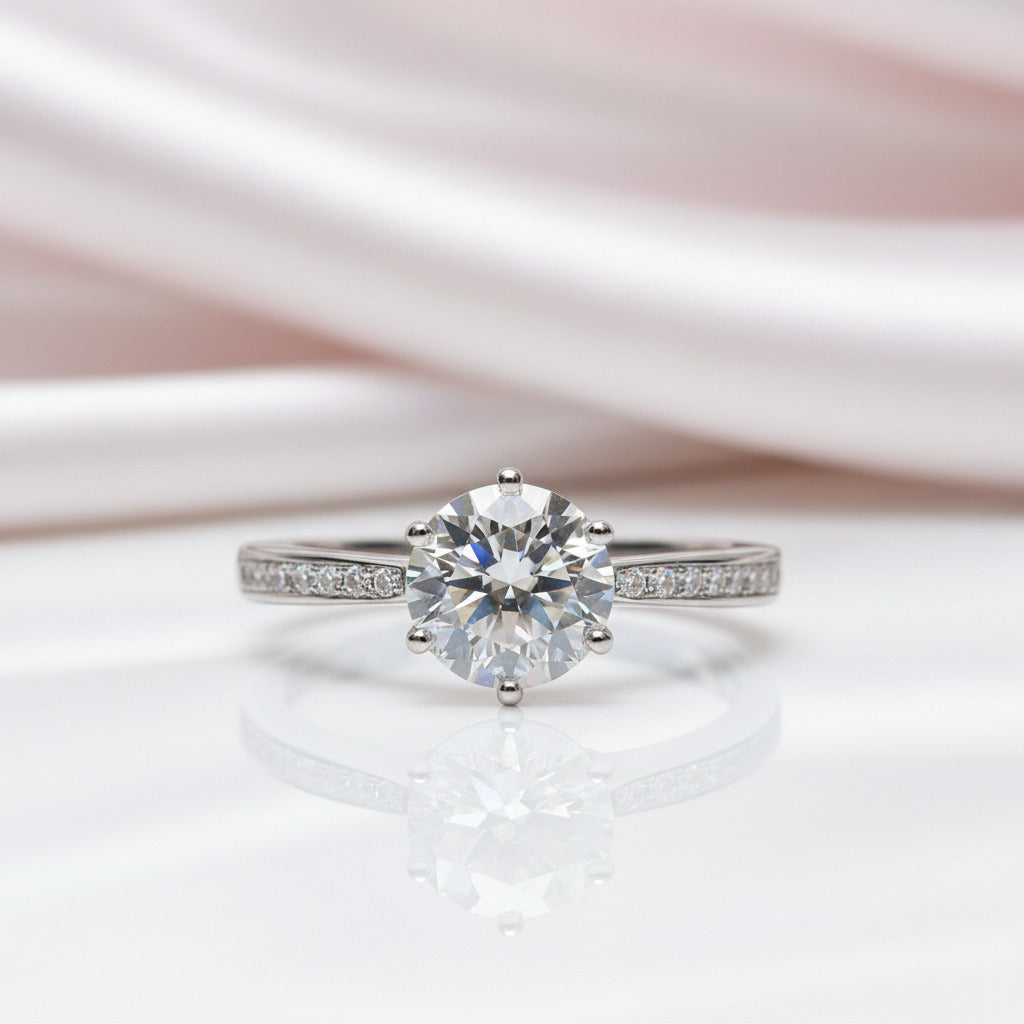 Crown Design 1CT Round Cut Diamond Option Engagement Ring-Black Diamonds New York