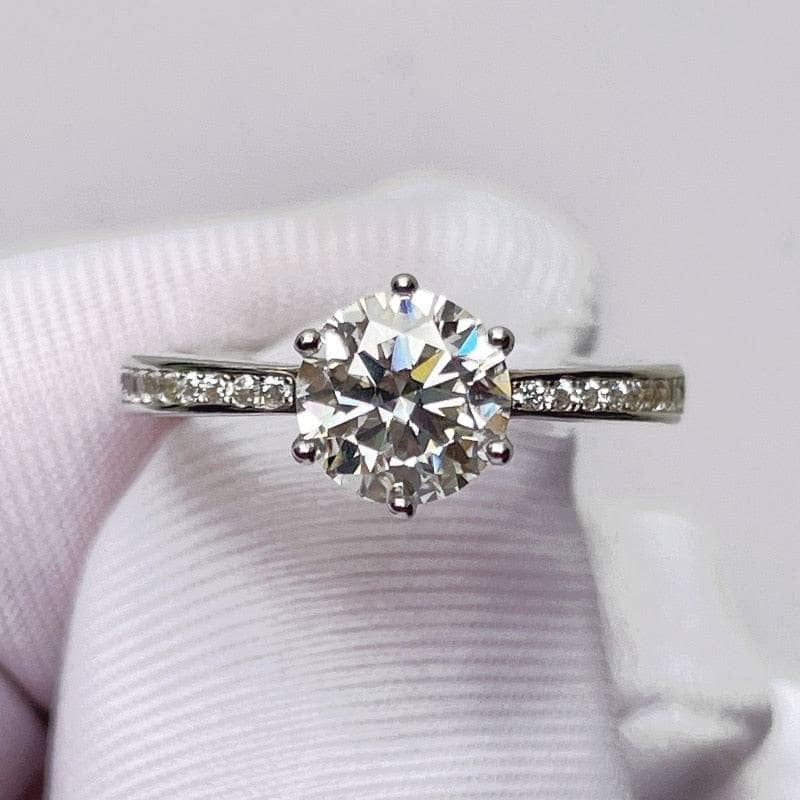 Crown Design 1CT Round Cut Moissanite Engagement Ring - Black Diamonds New York
