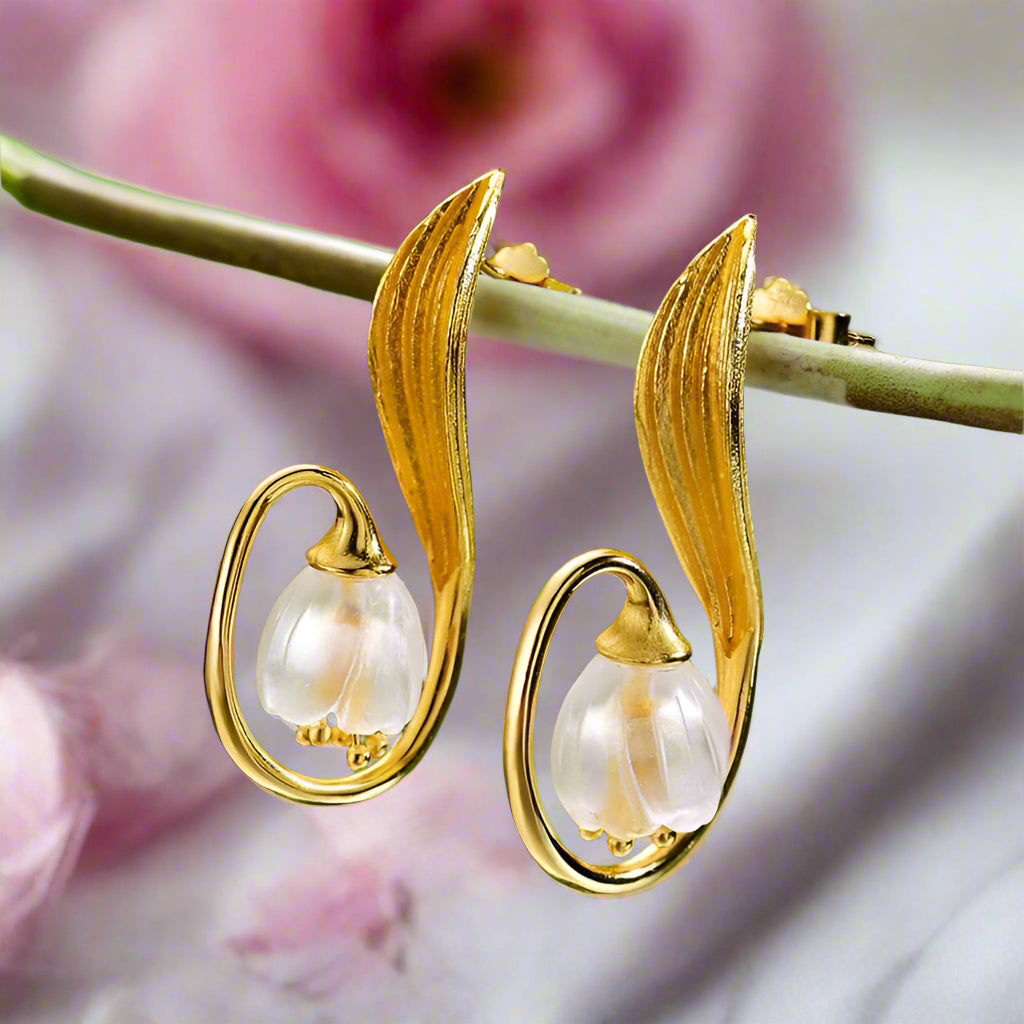 Crystal Lily of the Valley Flower Dangle Earrings-Black Diamonds New York