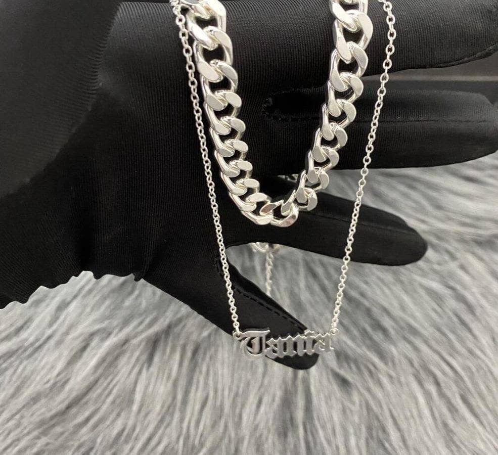 Cuban Chain Choker with Custom Name Necklace-Black Diamonds New York