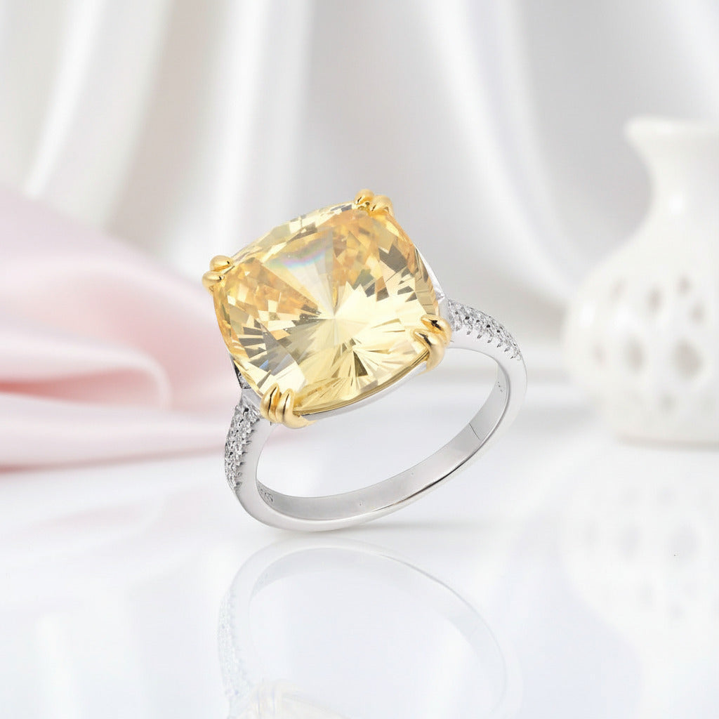 Cushion Cut 2 Tone Plating Engagement Ring-Black Diamonds New York