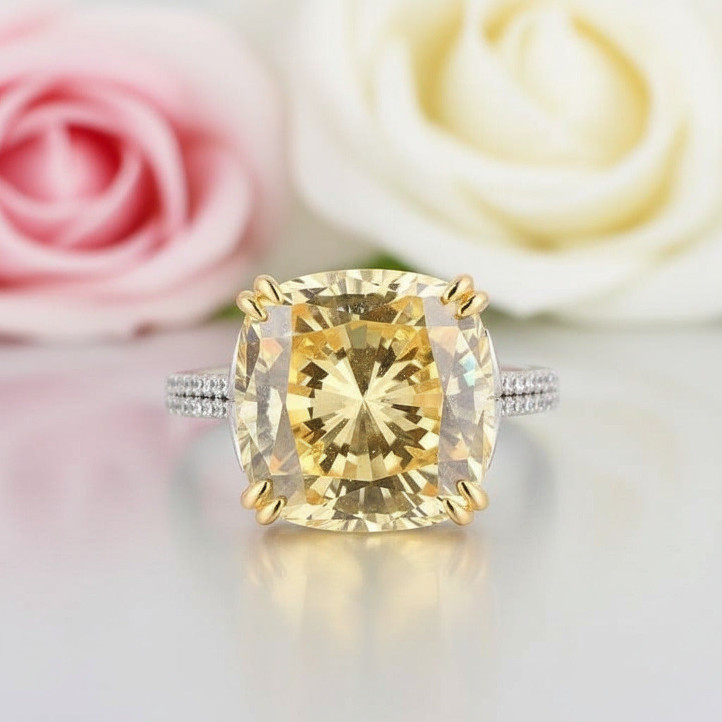 Cushion Cut 2 Tone Plating Engagement Ring-Black Diamonds New York