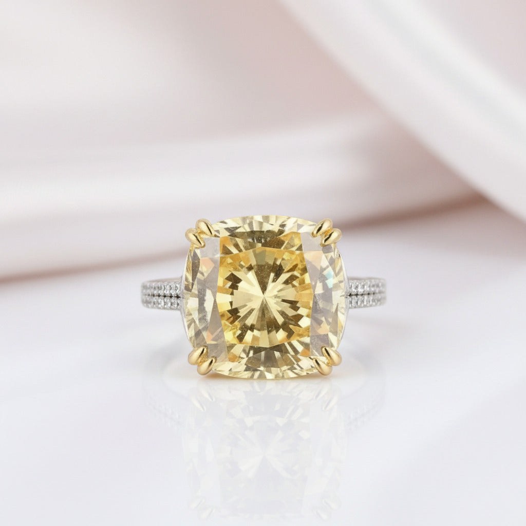 Cushion Cut 2 Tone Plating Engagement Ring-Black Diamonds New York