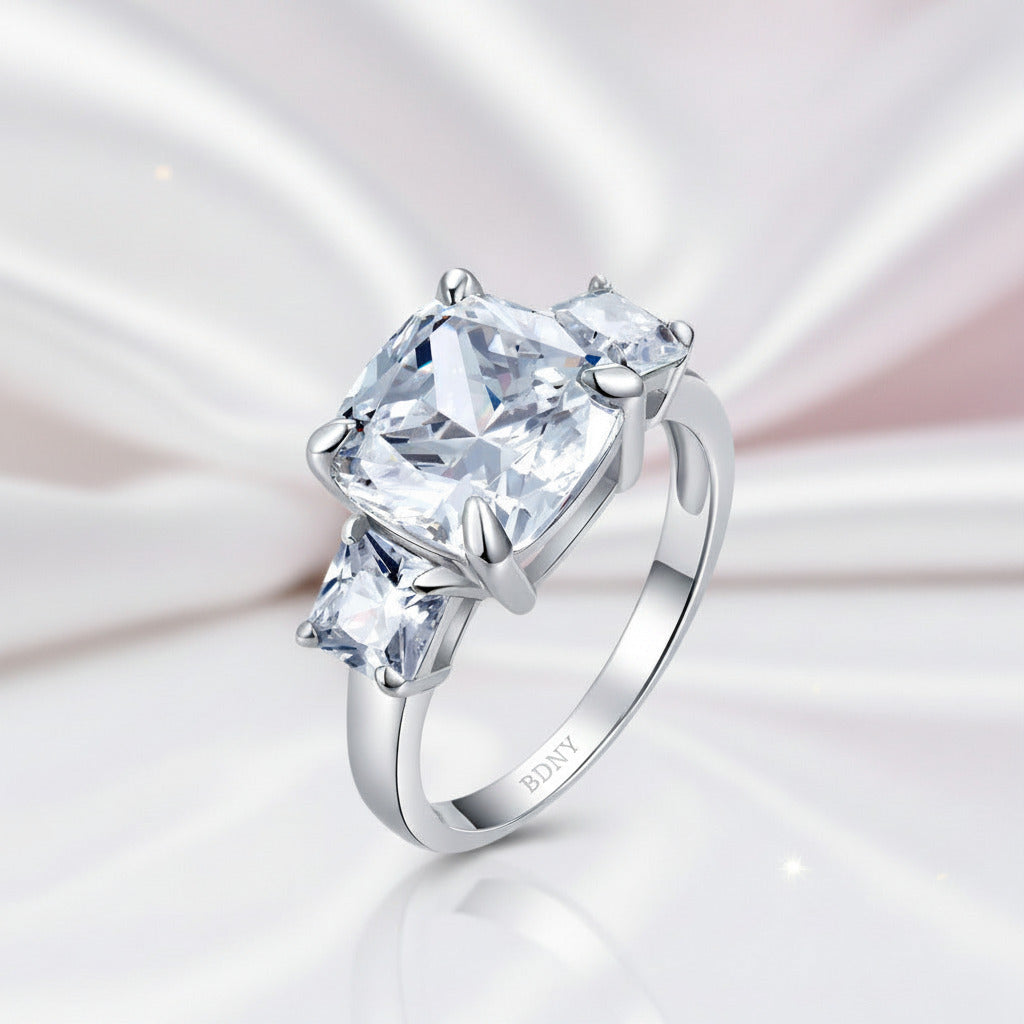 4.0 Ct Cushion-Cut Three-Stone Diamond Option Ring-Black Diamonds New York