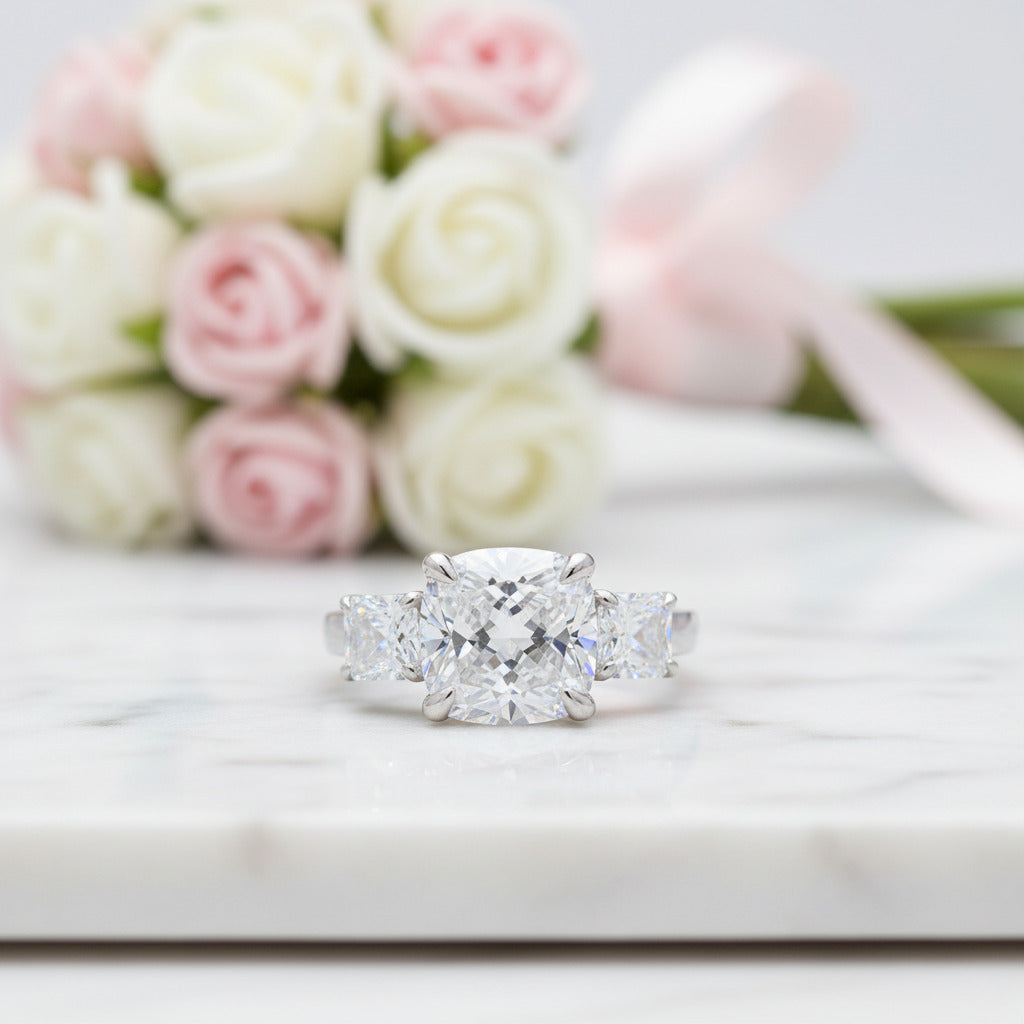 4.0 Ct Cushion-Cut Three-Stone Diamond Option Ring-Black Diamonds New York