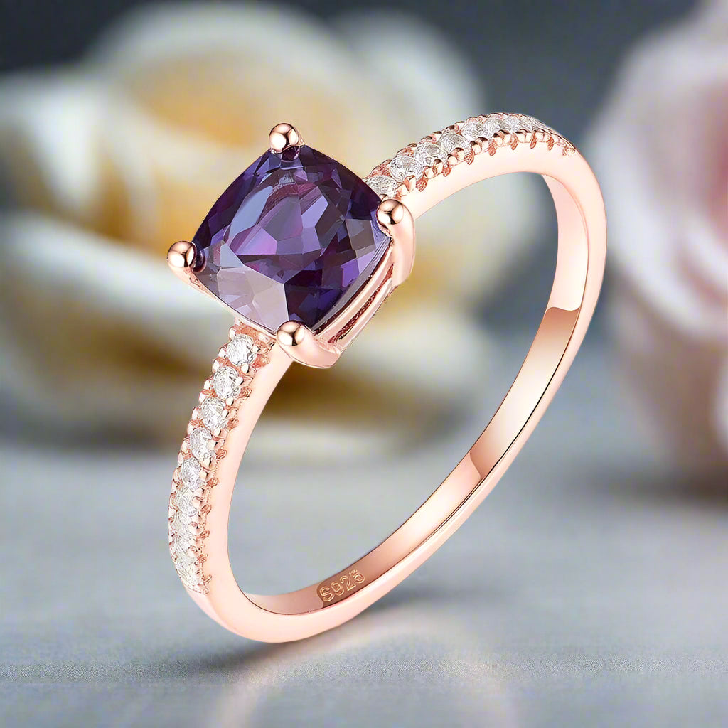 Cushion Cut Alexandrite Gemstone Engagement Ring-Black Diamonds New York