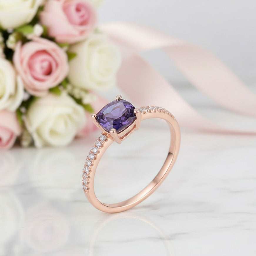 Cushion Cut Alexandrite Gemstone Engagement Ring-Black Diamonds New York