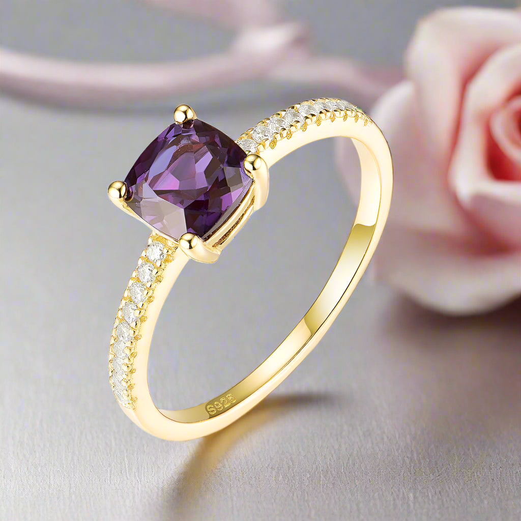 Cushion Cut Alexandrite Gemstone Engagement Ring-Black Diamonds New York