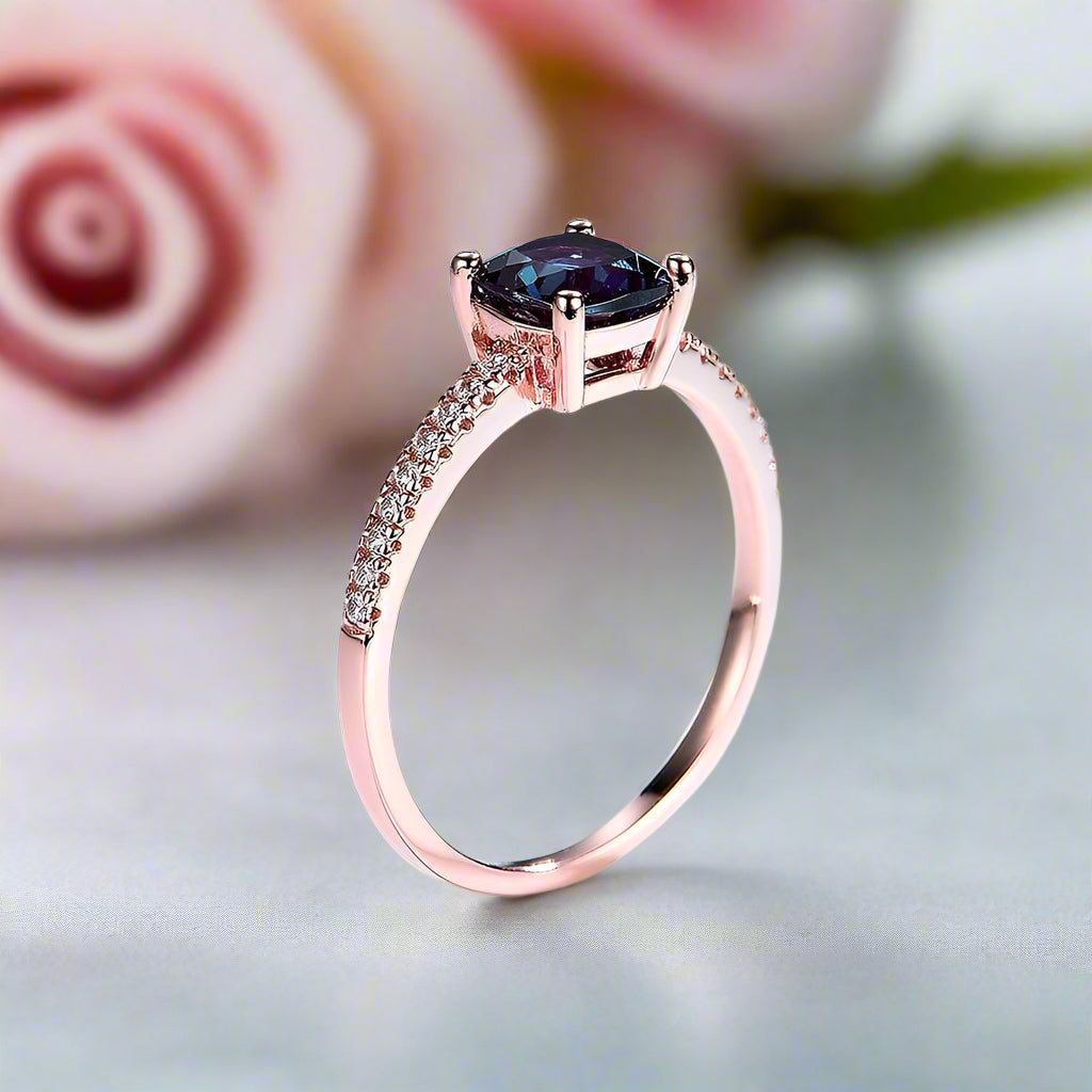 Cushion Cut Alexandrite Gemstone Engagement Ring-Black Diamonds New York