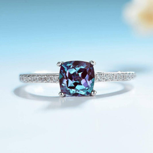 Cushion Cut Alexandrite Gemstone Engagement Ring - Black Diamonds New York