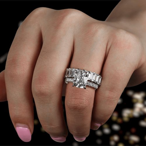 Cushion Cut Engagement Ring & Emerald Cut Wedding Ring Set-Black Diamonds New York