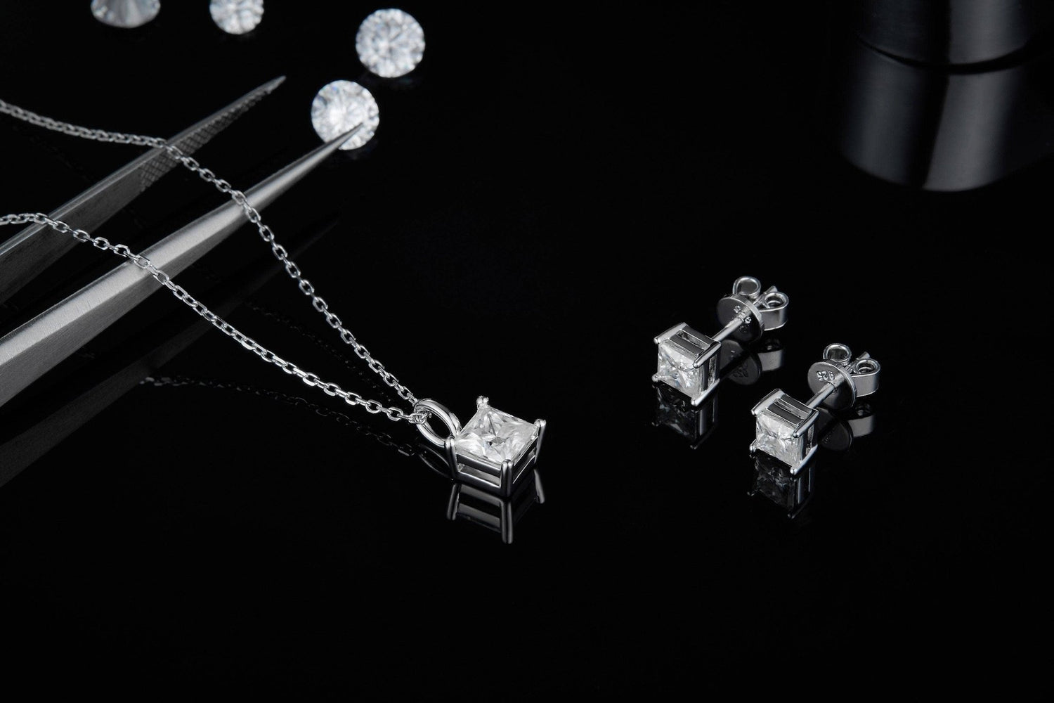 Cushion Cut Diamond Necklace and Earrings-Black Diamonds New York
