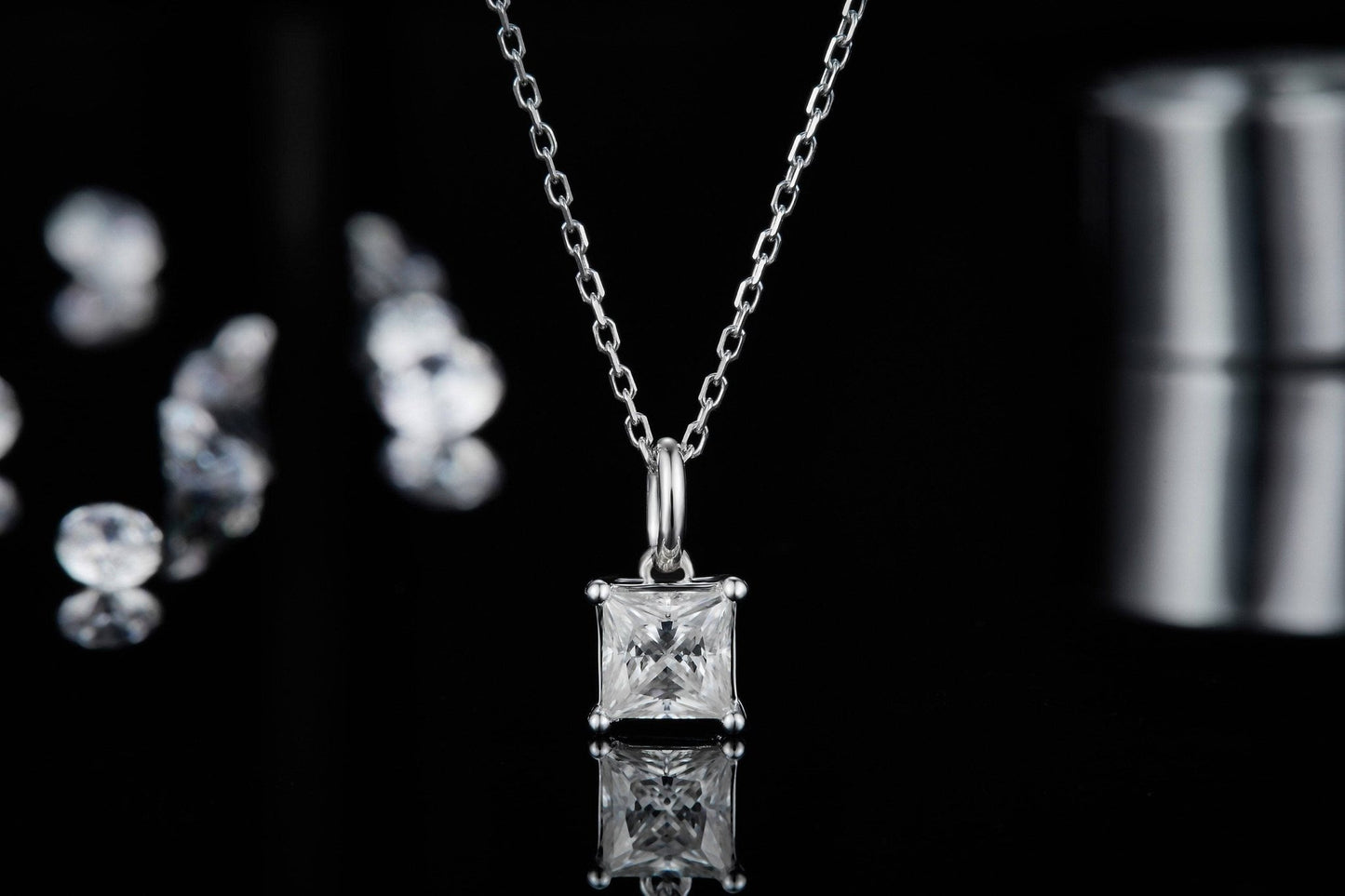 Cushion Cut Moissanite Diamond Necklace and Earrings-Black Diamonds New York