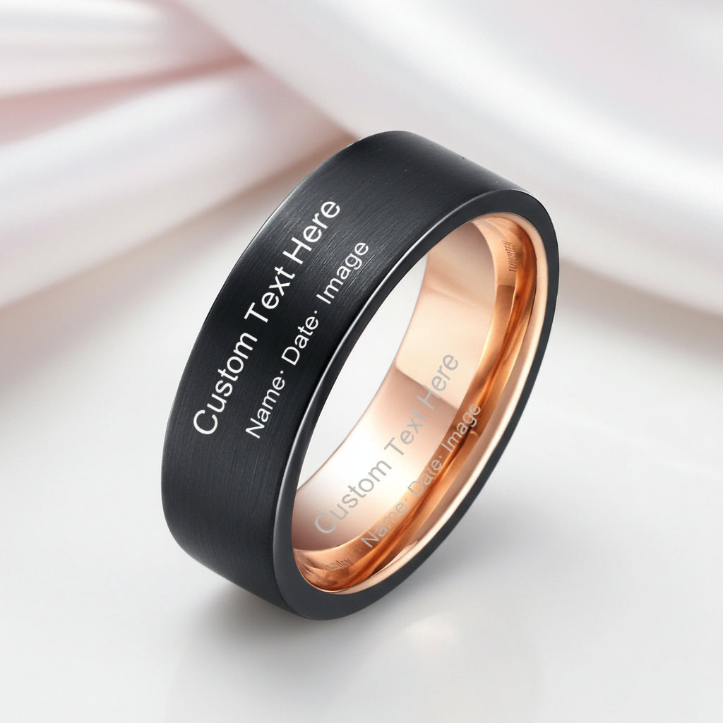 Custom 8mm Black Tungsten Carbide Matte Brushed Wedding Band-Black Diamonds New York