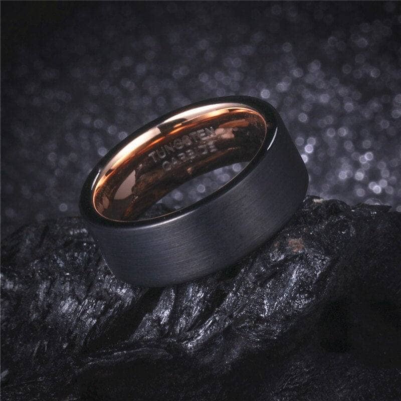 Custom 8mm Black Tungsten Carbide Matte Brushed Wedding Band-Black Diamonds New York